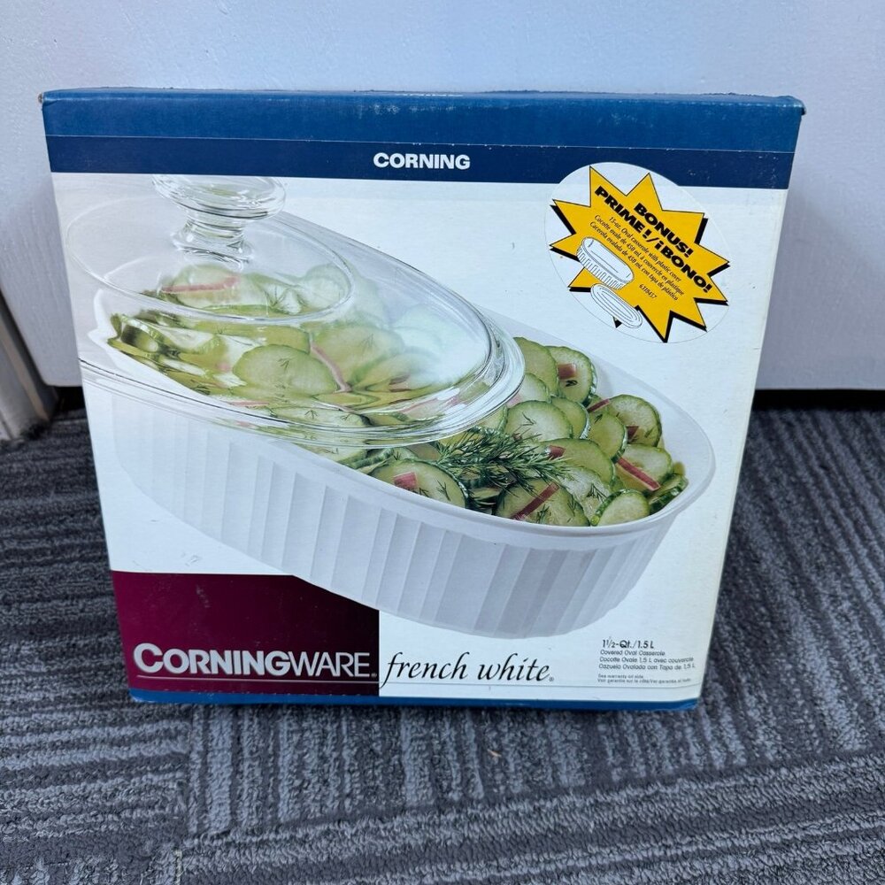 CorningWare French White 1.5 Qt Covered Oval Casserole Dish | Vintage | NIB